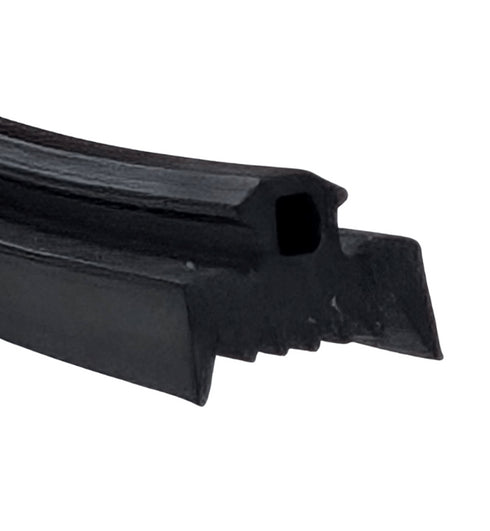 Black rubber weatherstrip on a white background